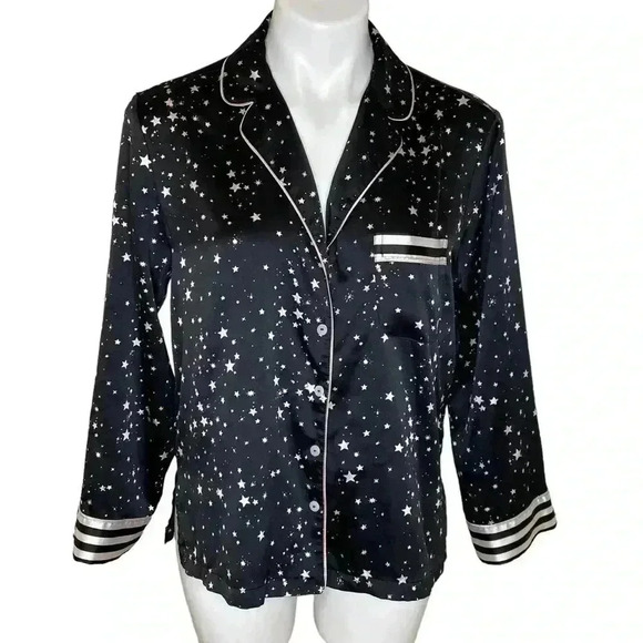 Victoria Secret star celestial Black Long sleeve top button down nightshirt - Picture 1 of 4